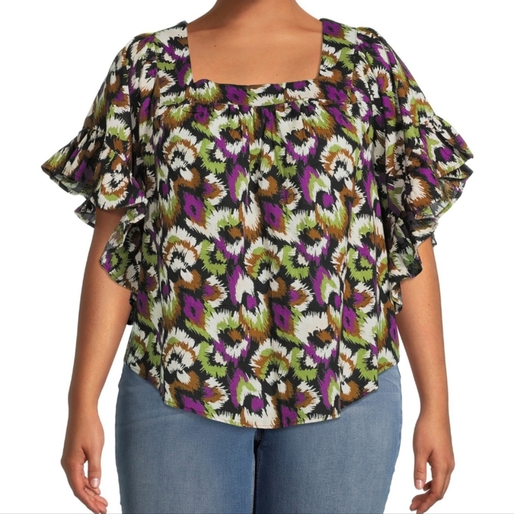 Terra & Sky Peasant Square Neck Top
